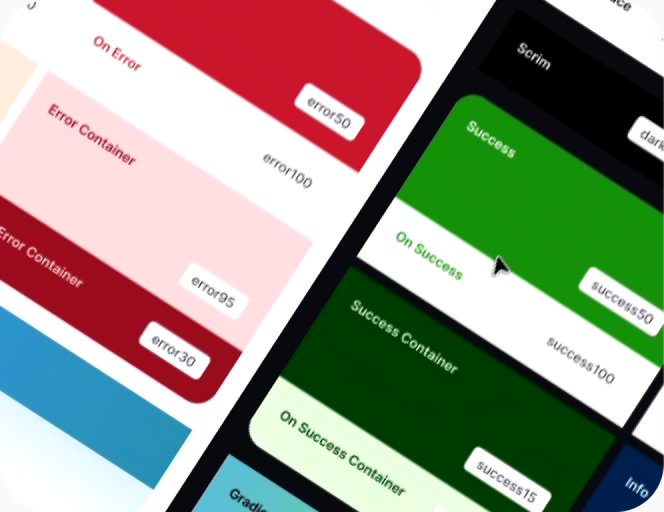 Design token colour swatches showing error and success states